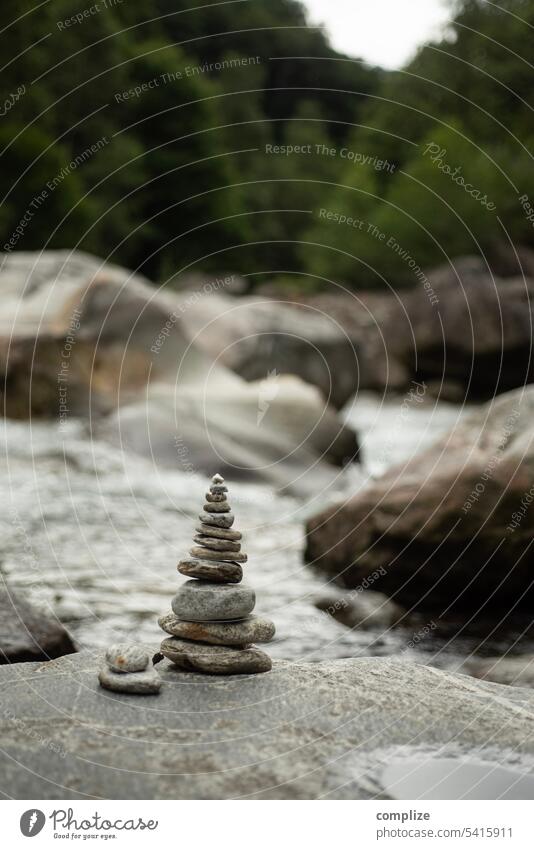 Cairns in the Verzasca Valley Valle Verzasca stones Tower Rock Water River Rocky gorge Switzerland Ticino stone tower balance tranquillity outdoor Sightseeing