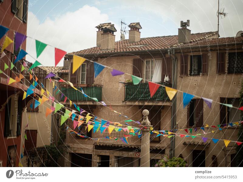 Village feast in Gattières France Village square Places Feasts & Celebrations pennant pennant chain Old town Historic Southern France