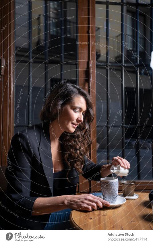 Woman drinking coffee latte in coffee shop cafe break healthy hot technology bryant urban restaurant portrait manhattan worker holding person disposable