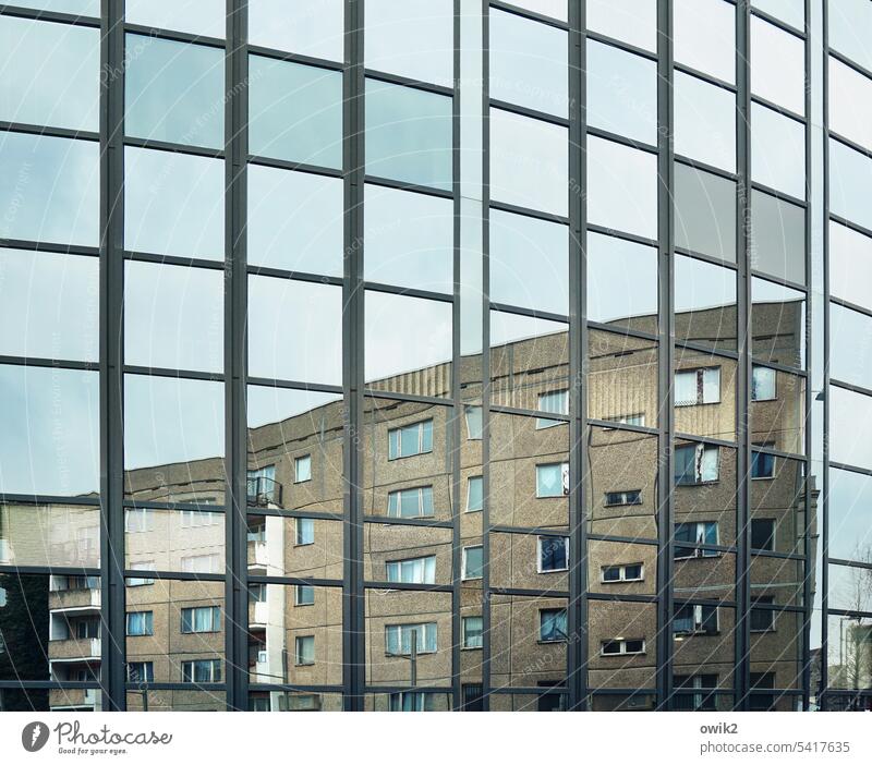 tousled Manmade structures Congress center reflection block of flats Prefab construction GDR architecture Glas facade Mirror surface urban Halle (Saale)