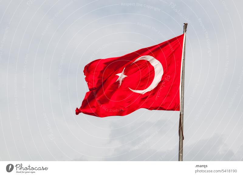 Turkish flag Flag Turkey Sky Ensign nation Patriotism Politics and state Might Nationalities and ethnicity Culture Society Asia Europe Nationalsmus Orient