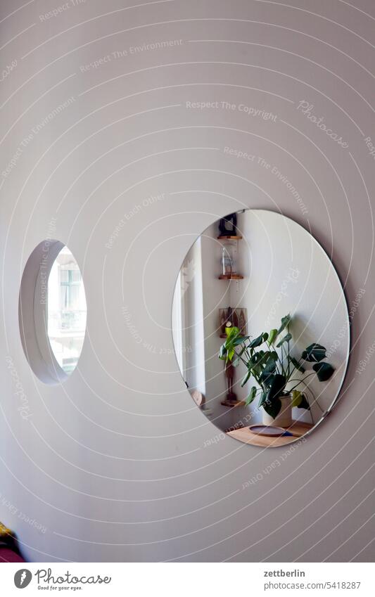 Wall with a hole and a mirror Corner furnishing Children's room Niche Room dwell living space Wall (building) Hollow Window Mirror Mirror image Plant Houseplant