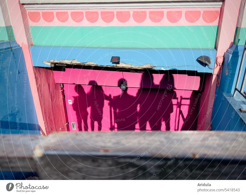 Family photo | shadow on colorful house facade Shadow Silhouette Human being Group photo family photo Family & Relations Child House (Residential Structure)