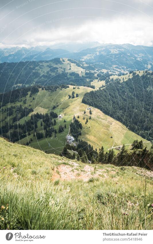 View of hills forests and mountains Colour photo big myths Mountain Hiking Switzerland Tourism Alps Landscape Exterior shot Green Walking Nature Environment