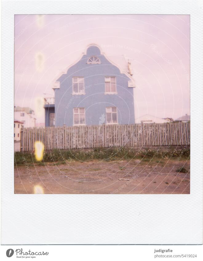 Polaroid of an Icelandic house House (Residential Structure) Detached house Roof Window Colour photo dwell Building Architecture Living or residing Loneliness