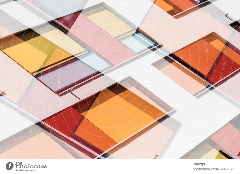façade Pattern Abstract Close-up Background picture Double exposure Perspective White Red Orange Modern Hip & trendy Exceptional Design Facade Style Colour