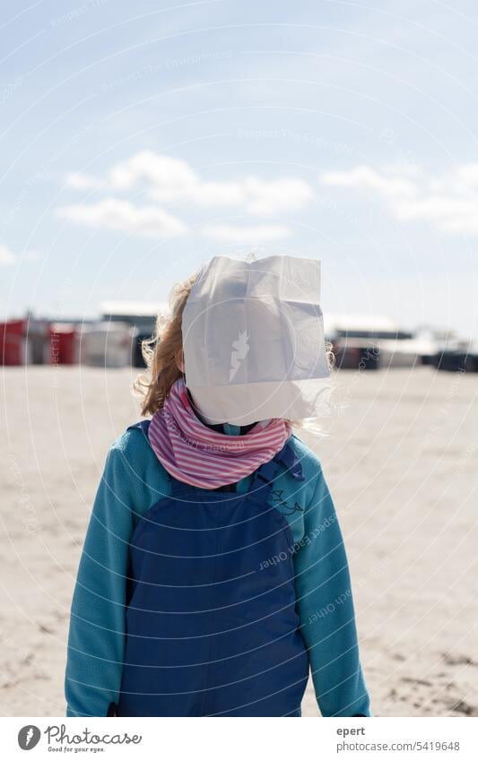 Mouth-nose covering Handkerchief Child Beach Faceless Face mask Wind Sand Sky Exterior shot Vacation & Travel North Sea Summer