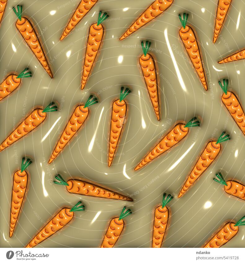 Orange inflated carrot on a beige background, 3D rendering illustration farm fresh cartoon harvest nutrition yellow raw pattern food orange vegetable seamless
