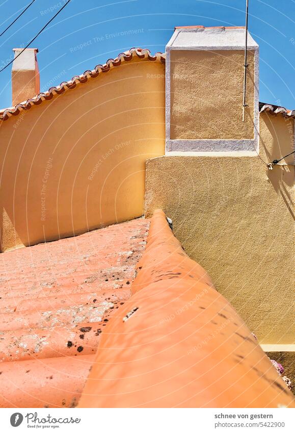 Yellow blue sky Sky House (Residential Structure) Chimney Portugal Summer holidays Architecture Roof Town Vacation & Travel Building Day Tourism Europe Street