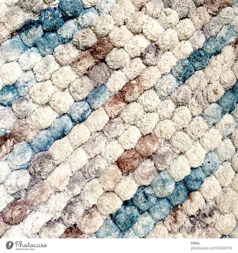 knotted & lousy Carpet textile Pattern Old vintage decoration Detail Structures and shapes Rug Runner Surface Knotted carpet Diagonal fluffy Cotton plant