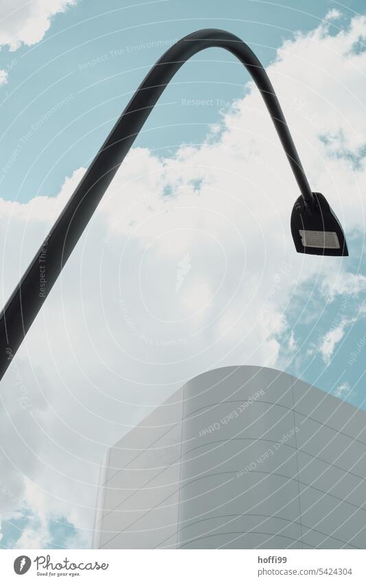 Arc lamp and round corner in dialogue with clouds Modern architecture urban Architecture Building Facade Esthetic Abstract Structures and shapes Minimalistic