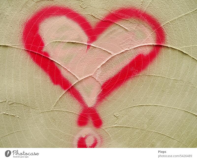 Heart wall finding red heart Love Valentine's Day symbols Approval emotion Rendered facade house wall Graffiti Affection Emotions Romance Display of affection