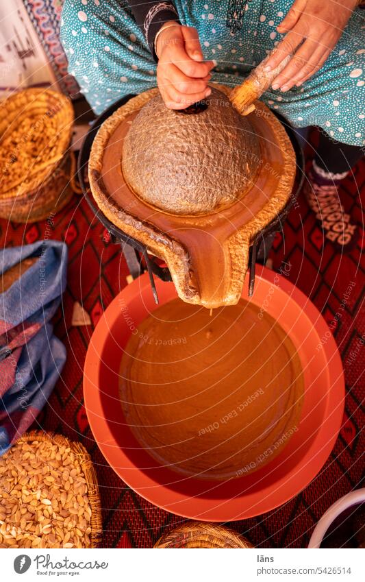 Traditional production of argan oil Argan oil Production Morocco Orient Hand pressing Handcrafts