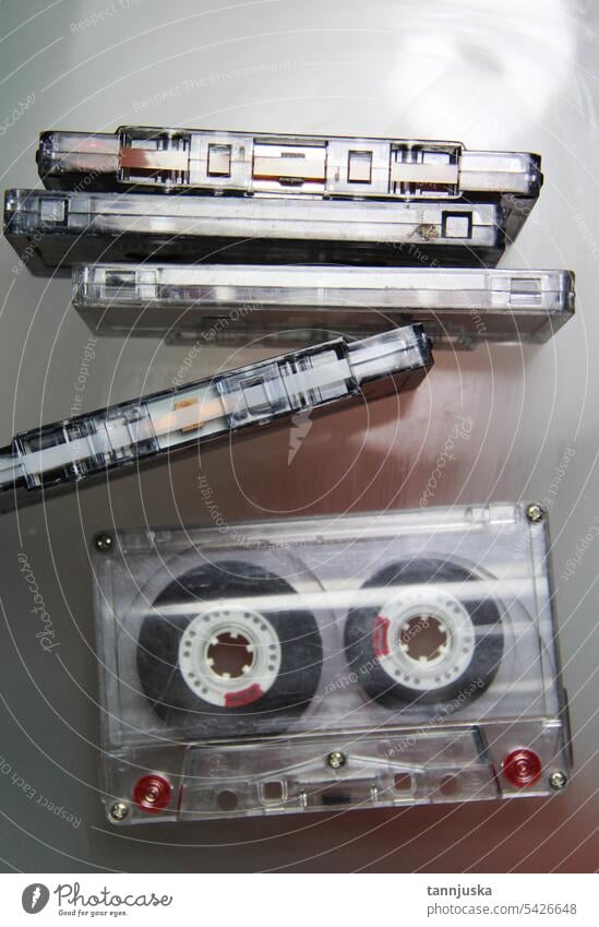Old tapes on the table music retro listen media plastic mangitola many mix cassette