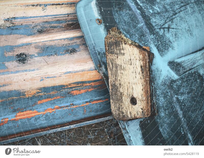 Booth wood Rowboat Detail Exterior shot Colour photo atmospheric Maritime Wood Plank Still Life Motor barge boat wall Ship's side Close-up Deserted