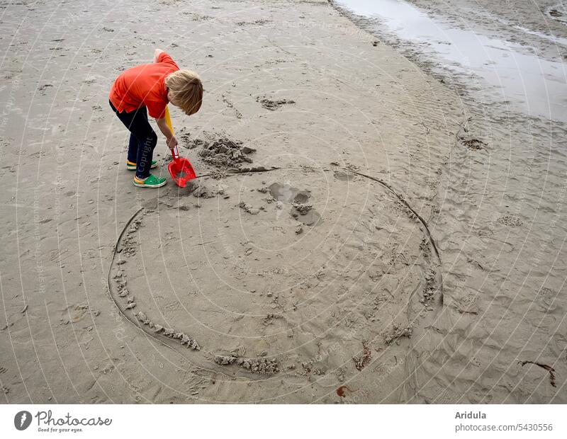 Even holes do not last forever | child wants to dig a big hole on the beach with the shovel Child Beach Shovel sand shovel Circle Hollow Vacation & Travel Sand