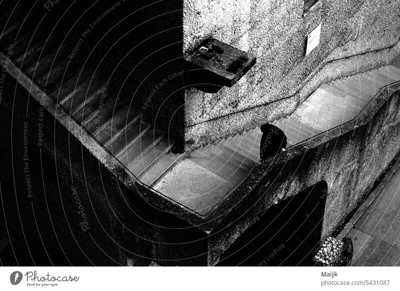 staircase Downtown Old town on one's own Architecture Exterior shot Manmade structures Town Salzburg Black & white photo b/w Loneliness Stairs Facade Day Coat