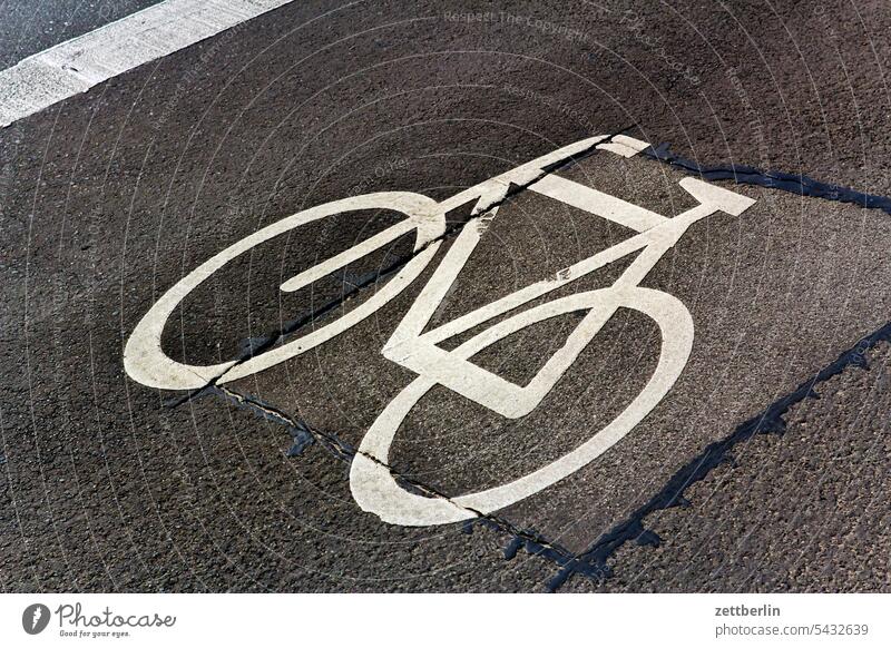 Patched bike path Turn off Asphalt Corner Lane markings Driving Bicycle Cycle path holidays locomotion Direct Main street Clue edge Curve Line Left navi