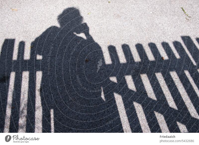 Photographer shadow on garden fence Shadow image Contrast shadow cast Light Sunlight Structures and shapes Shadow play Light and shadow Exterior shot Day