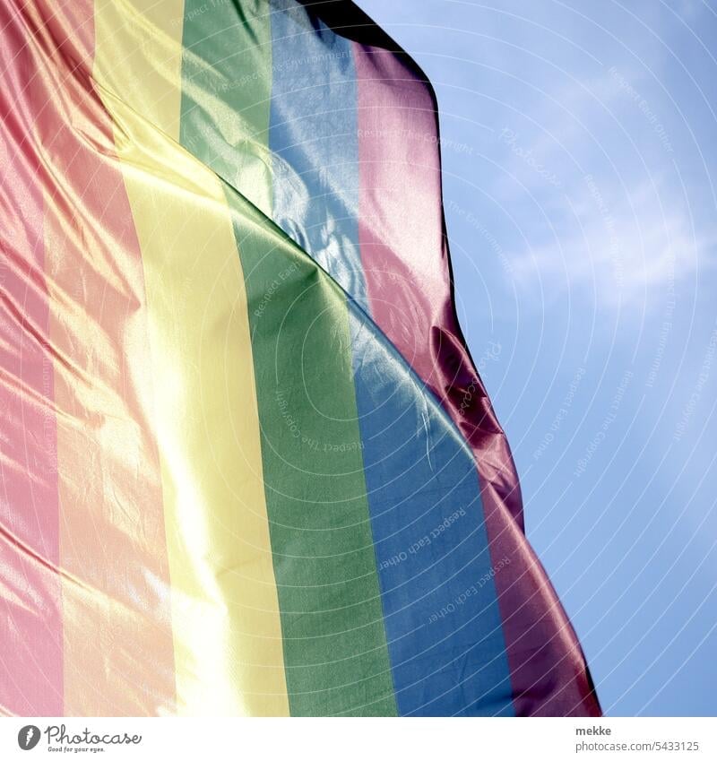 A rainbow in silk robe Rainbow Prismatic colors Flag Tolerant variety Equality Homosexual Self-Determination Act Freedom Symbols and metaphors Rainbow flag