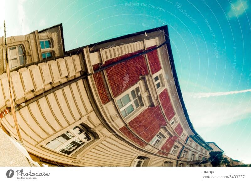 Warped old building Architecture Old building House (Residential Structure) Apartment Building Real estate market Beautiful weather Cloudless sky Perspective