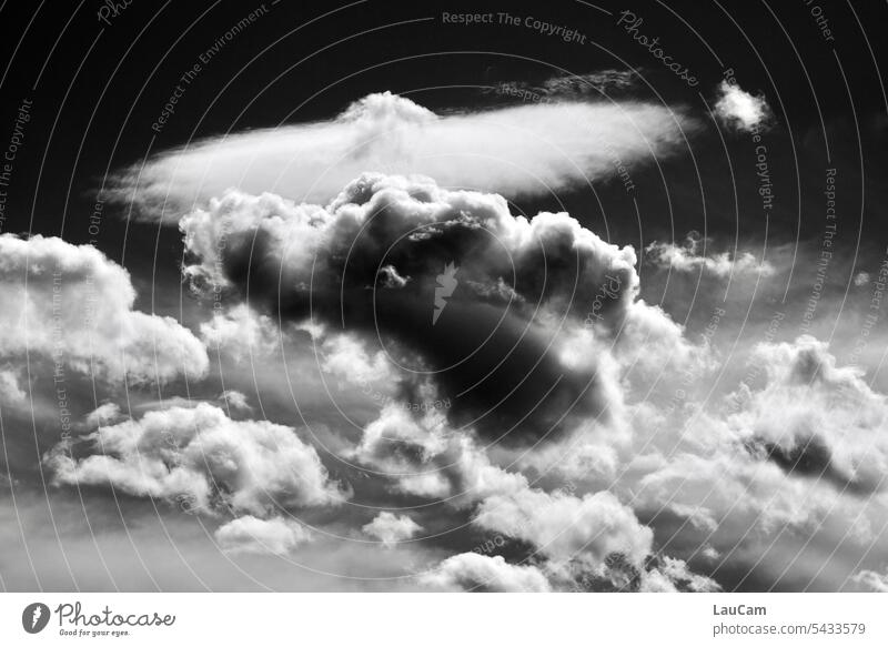 Impressive cloud formation Clouds Cloud formation Sky Cloud field Cloud pattern Weather Climate structure black-and-white Dramatic Rain weather conditions