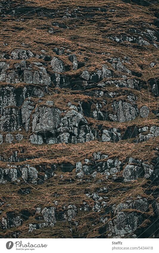 Rocks on the Faroe Island of Streymoy färöer Faroe Islands Sheep Islands Rock mound Hill Geology geological Steep rocky prehistoric rock stones Stony Basalt