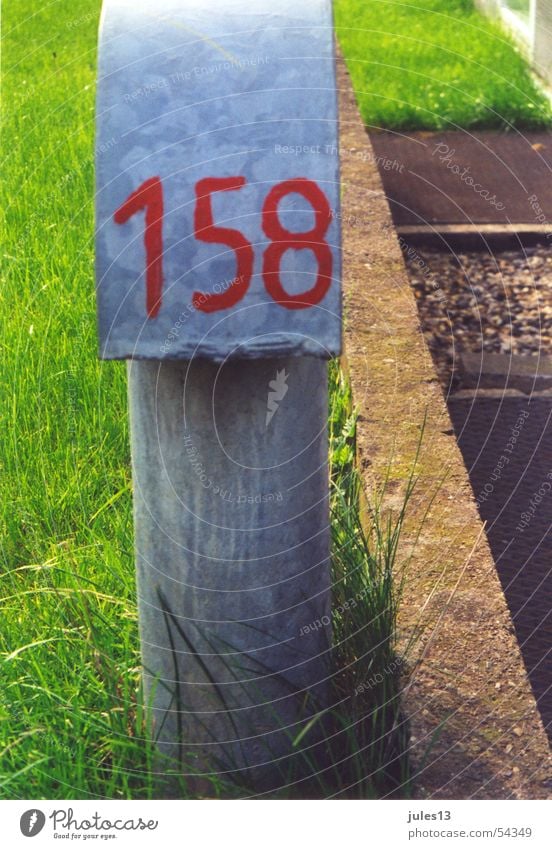 milestone Digits and numbers Red Green Grass Juicy Gaudy Hard Tin Gray Typography 158 Three-digit Exterior shot Stone hand-painted Nature