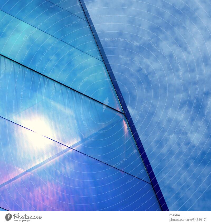 Almost invisible Window Clouds Sun Light Architecture Transparent Manmade structures Building Glass behind Pane Sky Town colored reflection Art Surface Modern