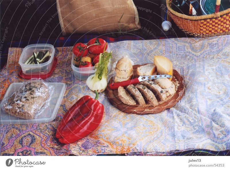 picnic Picnic Healthy Nutrition Bread Pepper Meadow Cheese Cozy Basket Summer Vacation & Travel Structures and shapes Nature Food Blanket Italy Break