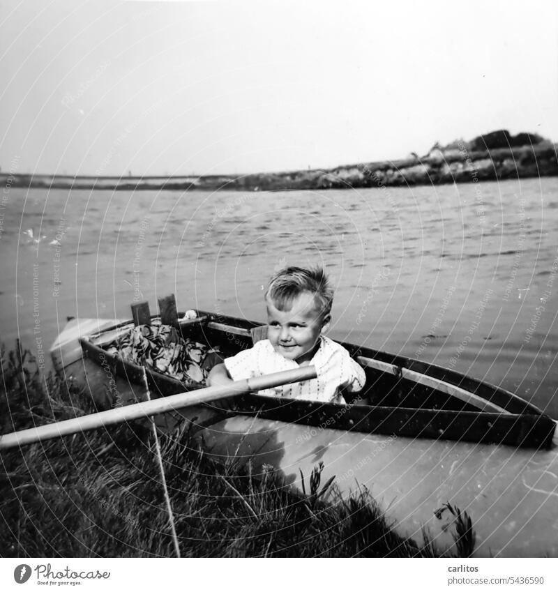 Little Carl in the Klepper boat on a big trip Child fifties Collapsible boat Adventure river cruise Trip Water Freedom Vacation & Travel Tourism Far-off places