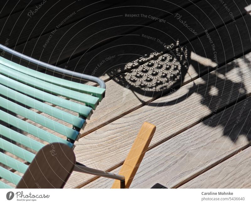 Shadow play on a hot summer day Summer Sun Rocking chair Colour photo Exterior shot Contrast Day Sunlight Deserted Beautiful weather Sunbeam Light Nature
