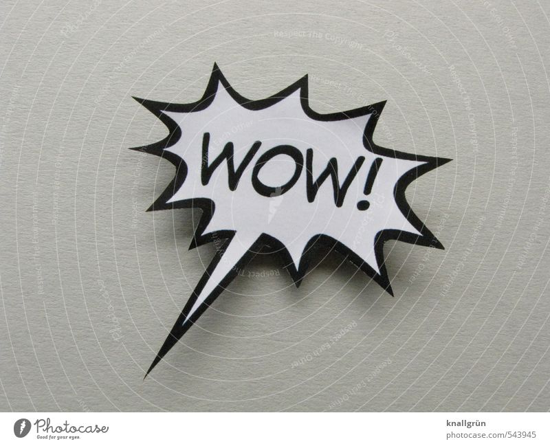 WOW! Speech bubble Sign Characters Signs and labeling Communicate Aggression Crazy Thorny Trashy Gray Black White Emotions Joie de vivre (Vitality) Enthusiasm