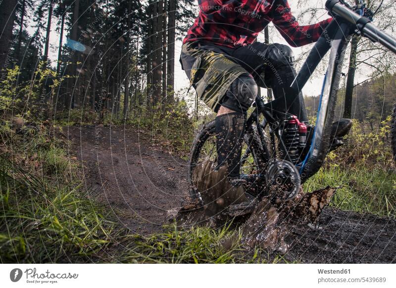 Germany, Lower Saxony, Deister, Bike Freeride in forest Recreational Pursuit leisure mud sludge Free ride protective clothing sportive sporting sporty athletic