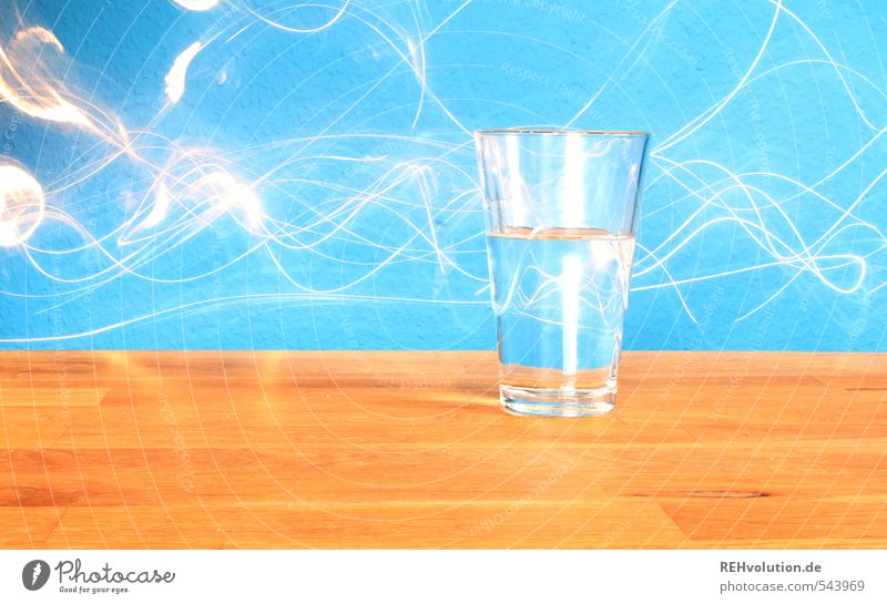 "I can't escape the water!" Food Beverage Drinking water Exceptional Blue Swirl Table Reflection Thirst Glass Colour photo Interior shot Experimental Day