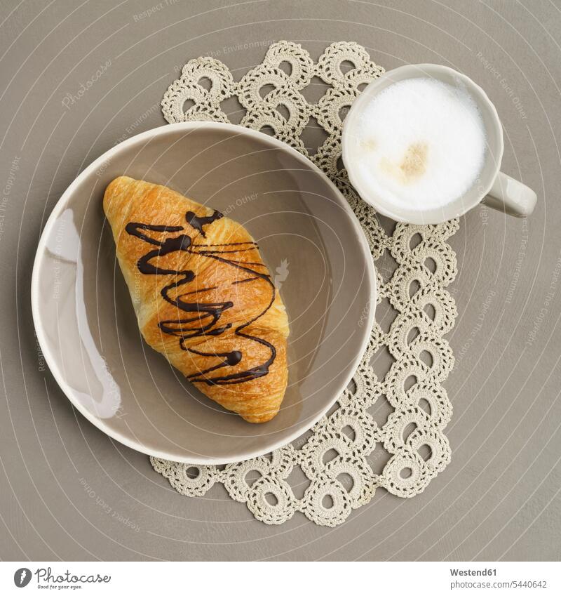 Chocolate Croissant and Cappuccino food and drink Nutrition Alimentation Food and Drinks Coffee Cup Coffee Cups cappucino crochet tablecloth Croissants Cornetto