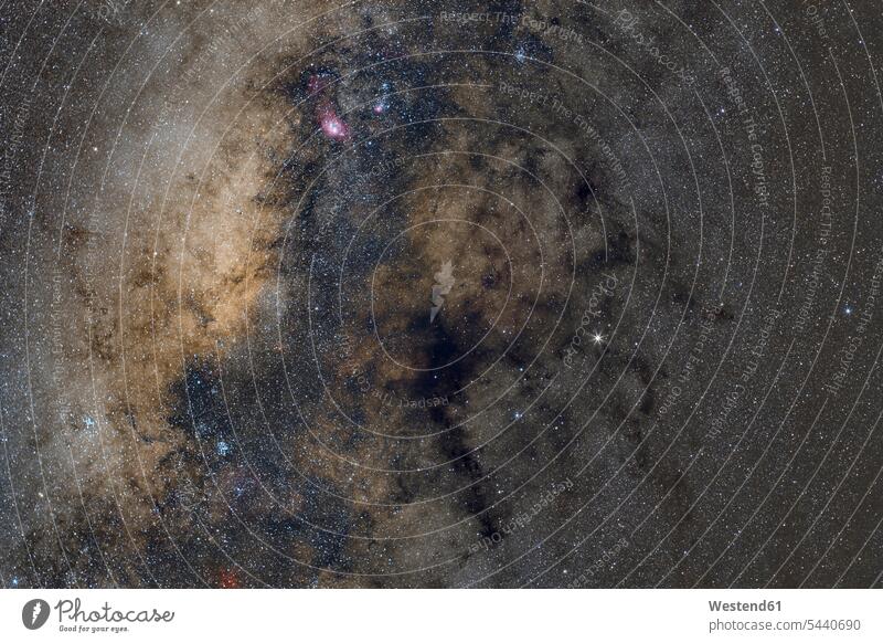 Namibia, Region Khomas, near Uhlenhorst, Astrophoto, Center of the Milky Way (Galactical Center) with M8, heavy dust nebulas and the planet Saturn brightness