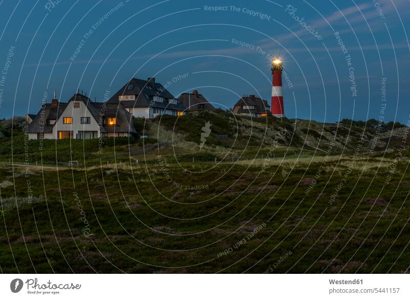Germany, North Frisia, Sylt, Hoernum, thatched-roof houses and lighthouse stripes striped real estate property immovables Schleswig-Holstein Schleswig Holstein