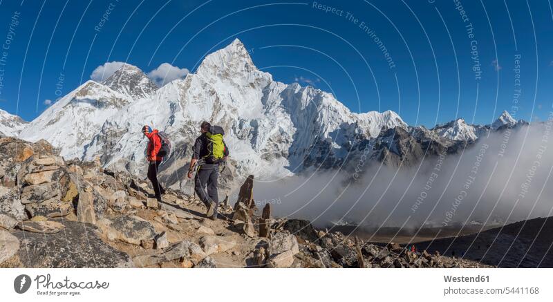 Nepal, Himalaya, Khumbu, Everest region, Trekkers and Nuptse Wanderlust Itchy Feet Achievement Accomplish achieving Accomplishment nature natural world scenics