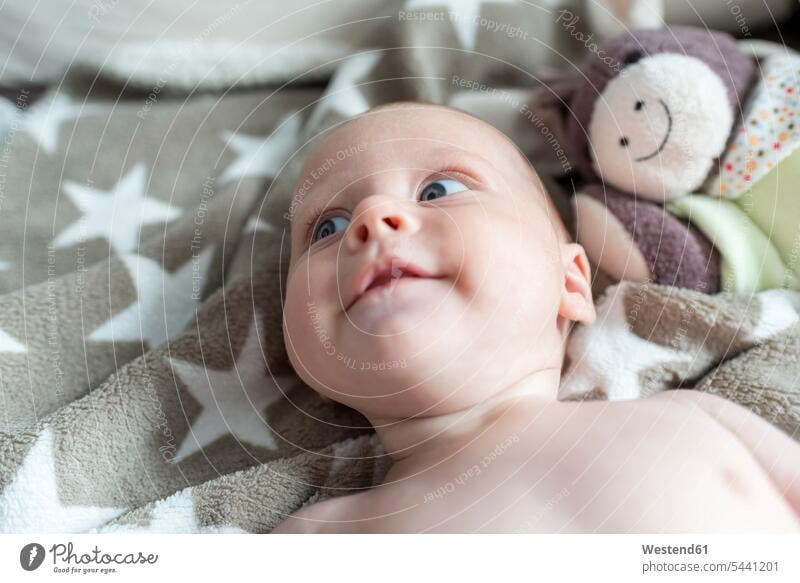 Portrait of smiling baby girl lying on a blanket portrait portraits baby girls female infants nurselings babies people persons human being humans human beings