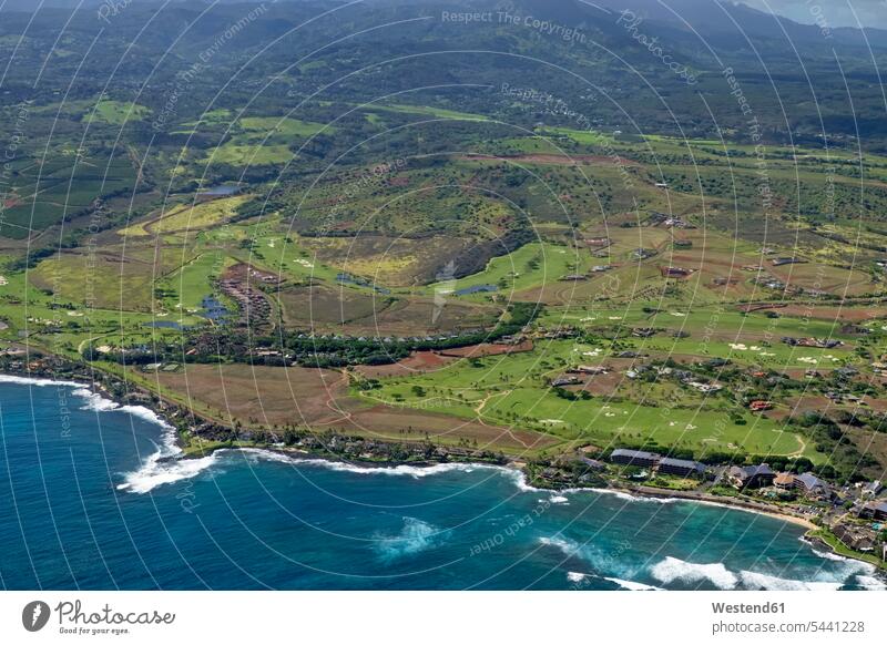 USA, Hawaii, Kauai, Southern Coast, golf course, aerial view leisure free time leisure time seafront seashore Oceanside Sea Shore nature natural world ocean