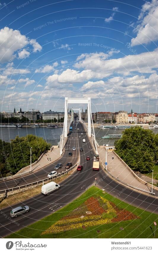 Hungary, Budapest, cityscape with Elisabeth Bridge over Danube river capital Capital Cities Capital City bridge bridges road traffic Connection connected