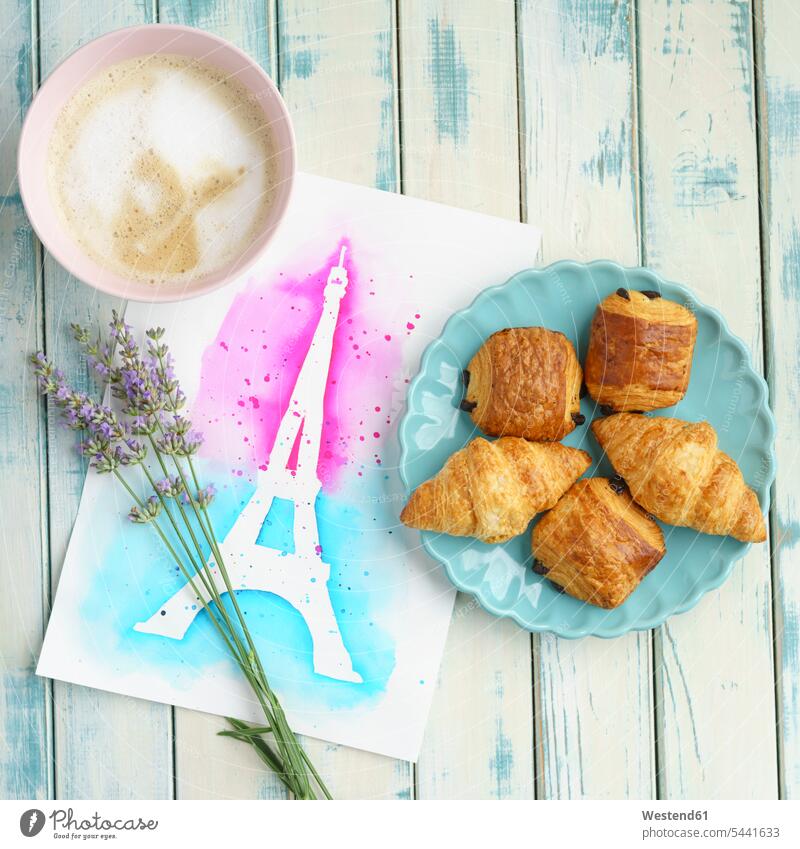 French brekfast with Chocolate Croissants and Cappuccino food and drink Nutrition Alimentation Food and Drinks sketch sketches draft drafts Coffee Coffee Cup