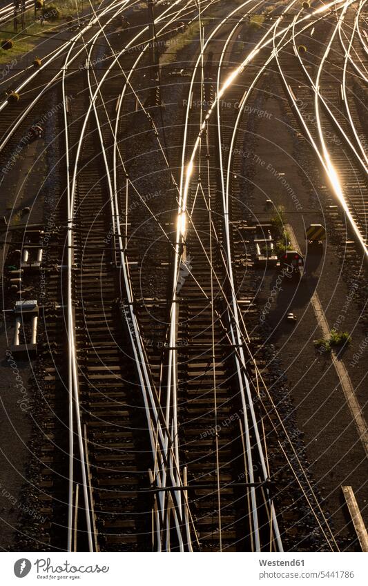 Railway tracks and junctions line lines nobody electricity power cable power cord cables Travel full frame Direction directions path trail paths current