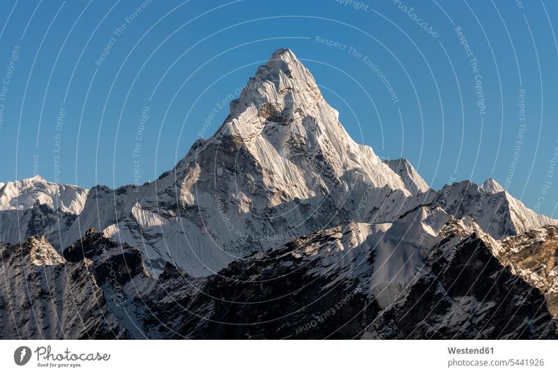 Nepal, Himalaya, Khumbu, Everest region, Ama Dablam sky skies blue sky blue skies clear sky summit mountaintops summits mountain top Mount Everest region