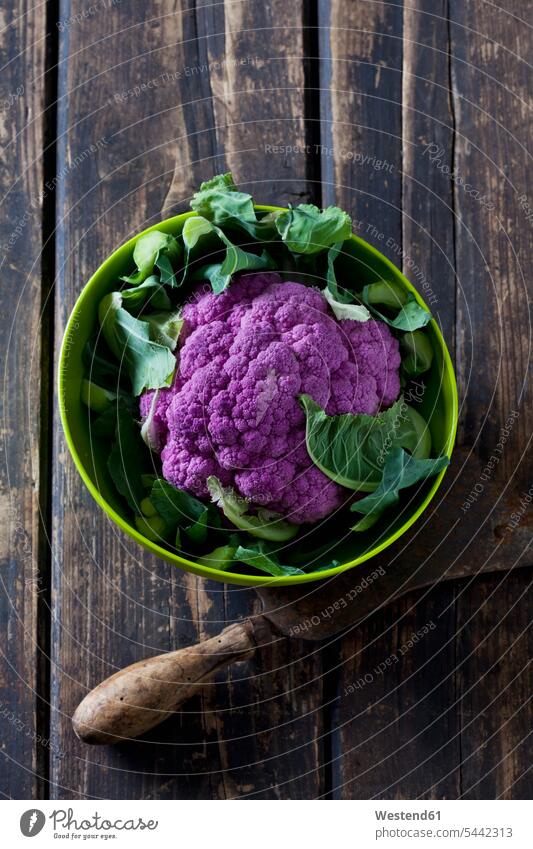 Purple cauliflower in a bowl on wood food and drink Nutrition Alimentation Food and Drinks Cauliflower Cauliflowers cleaver chopping knife chopper cleavers