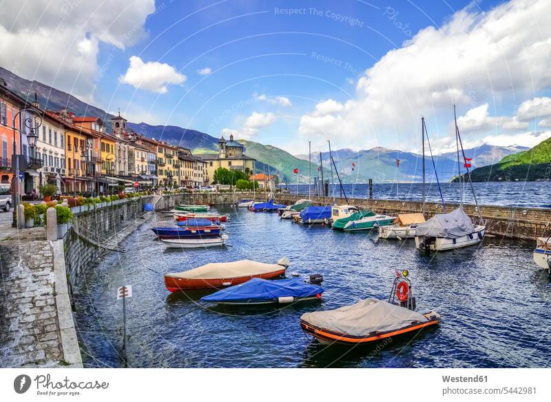 Italy, Piedmont, Cannobio, habour Lake Maggiore Lago Maggiore boat boats Travel destination Destination Travel destinations Destinations mooring area pier