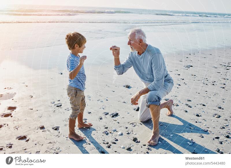 Grandfather and grandson on the beach beaches grandsons grandfather grandpas granddads grandfathers grandchild grandchildren family families people persons