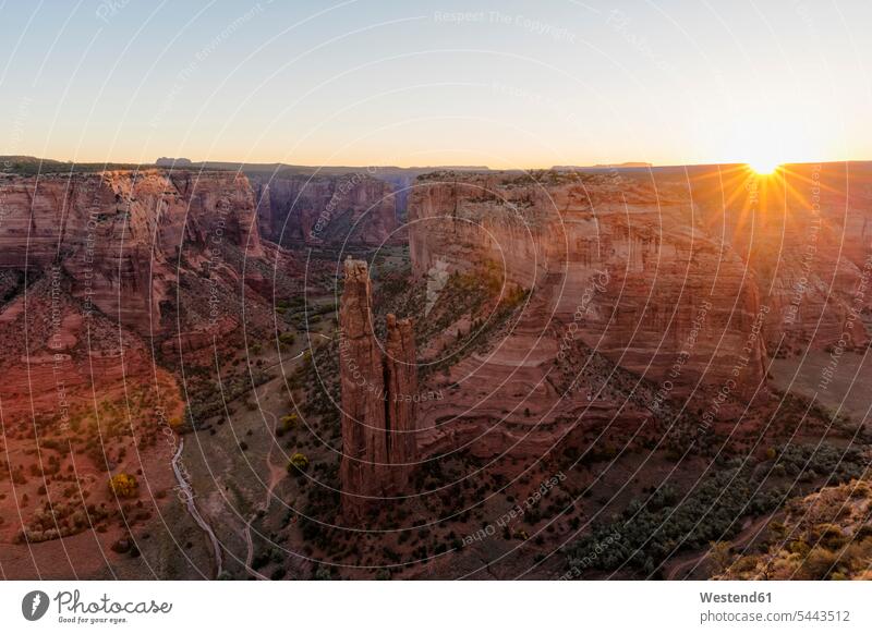 USA, Arizona, Navajo Nation, Chinle, Canyon de Chelly National Monument, Spider Rock needle at sunrise rock rocks outdoors outdoor shots location shot