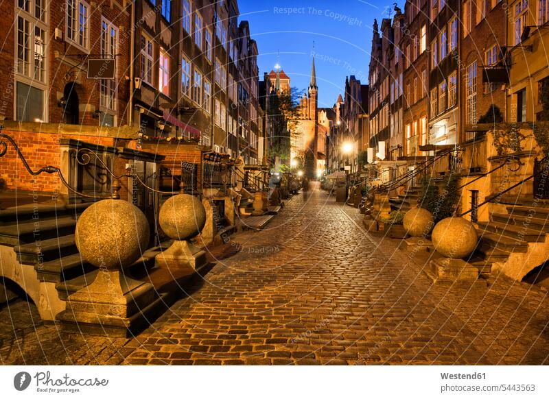 Poland, Gdansk, Mariacka Street at the Old Town illuminated lit lighted Illuminating clear sky copy space cloudless City Break City Trip Urban Tourism